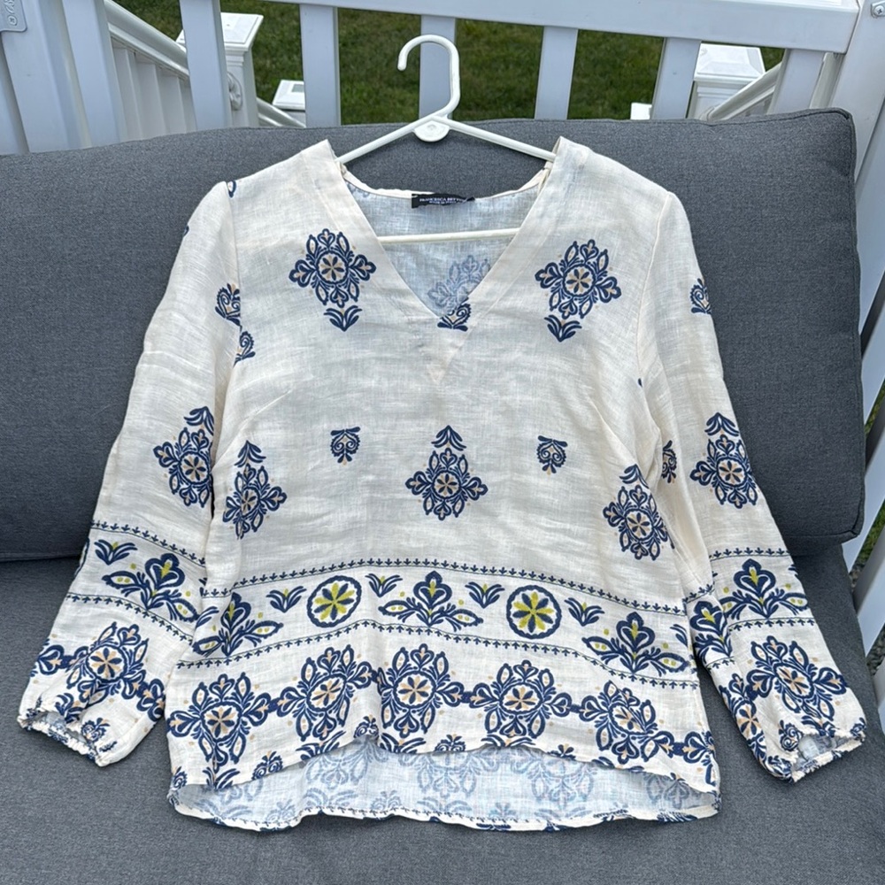 Blue Floral Patterned Women's Blouse